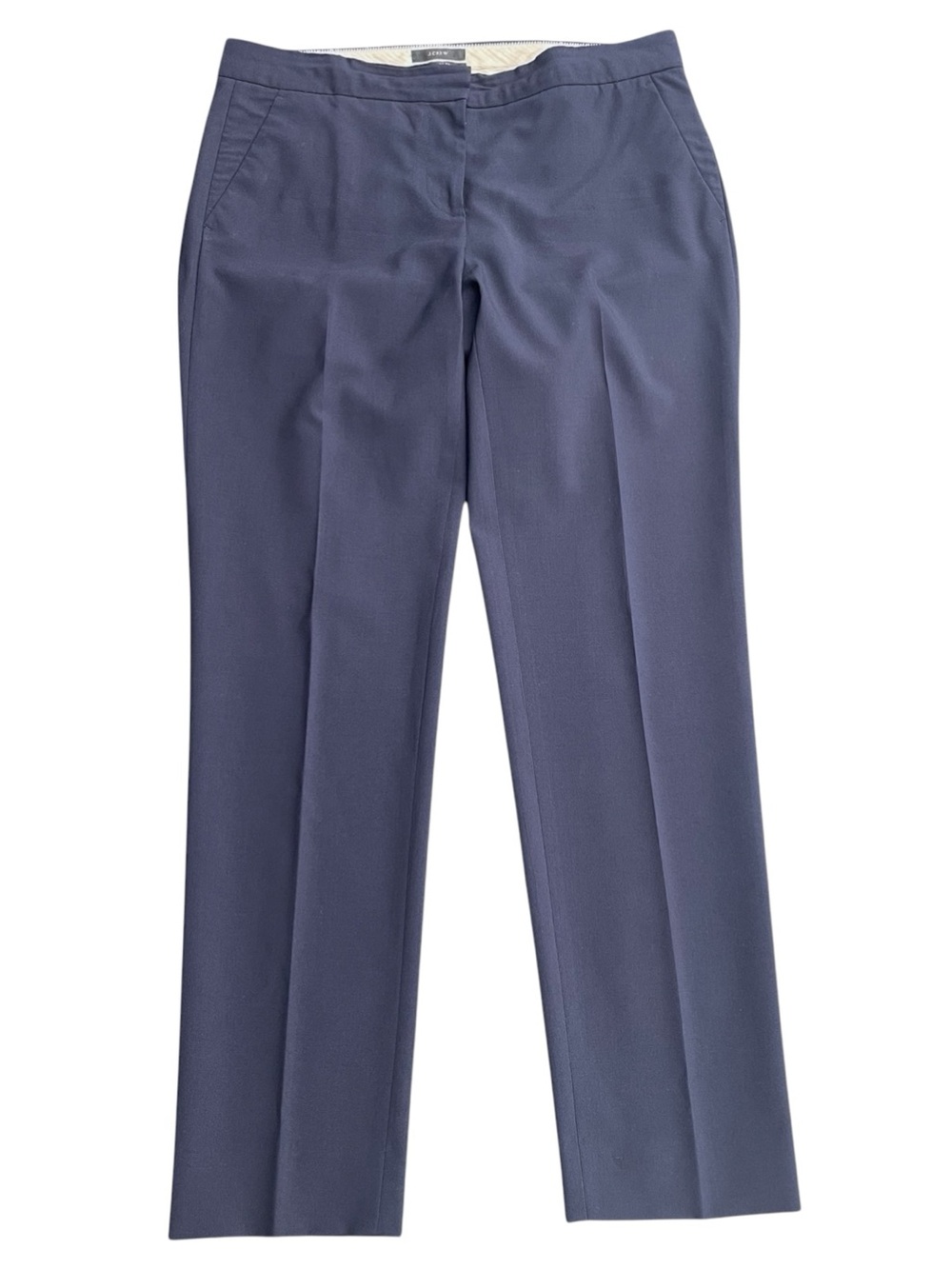 J. Crew Navy Wool Bi Stretch Flat Front Mid Rise Taper Leg Ankle Pant (4/6)